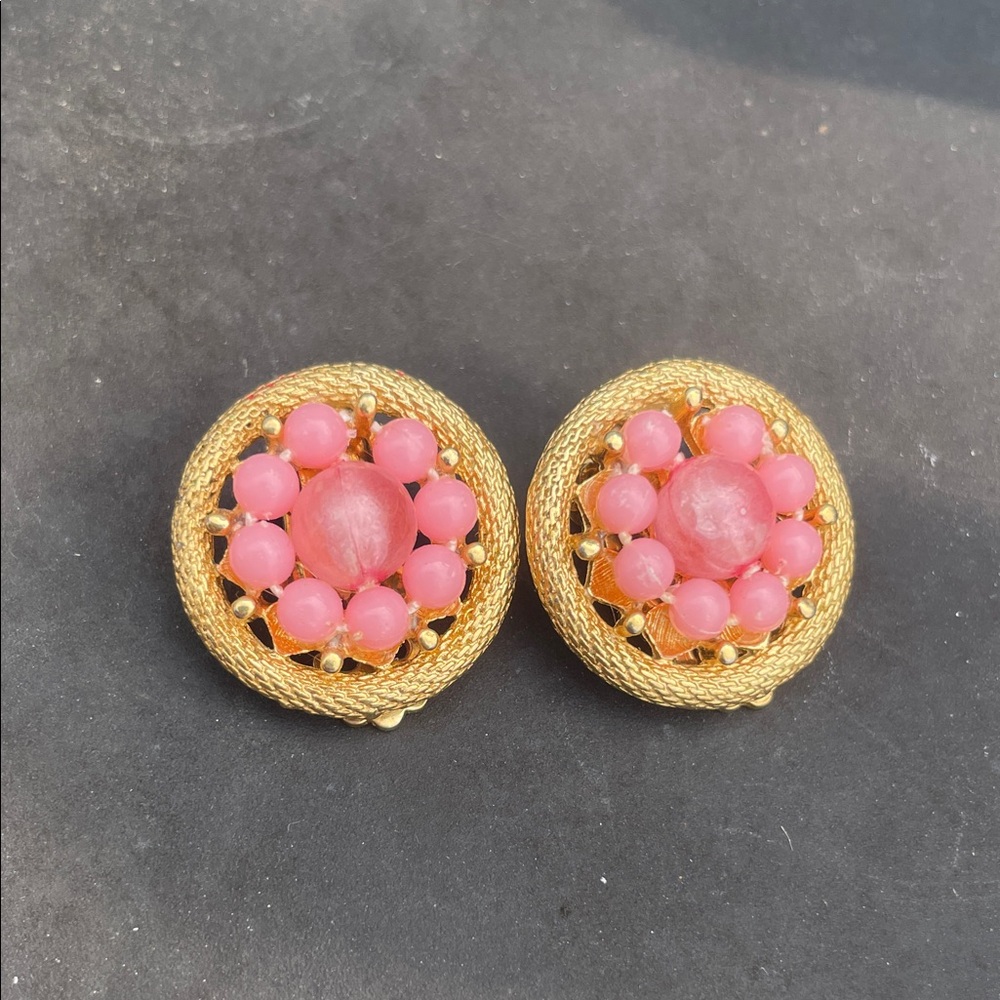 Gold and Pink Beaded Earrings